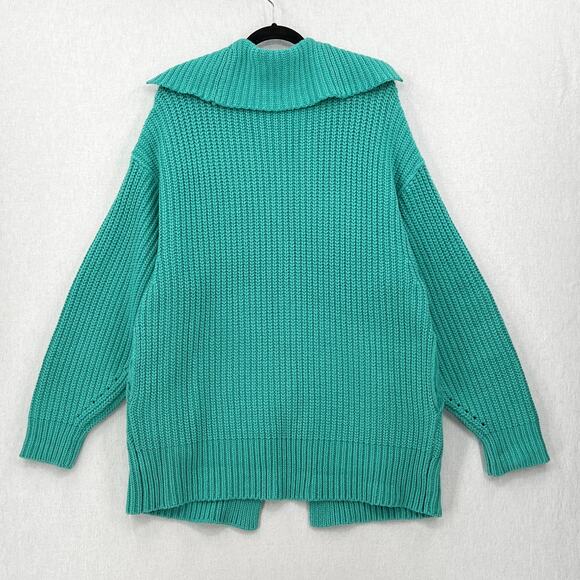 FREE PEOPLE Swim Too Deep Oversized Cardigan Womens S Turquoise Collared Button - Picture 4 of 16